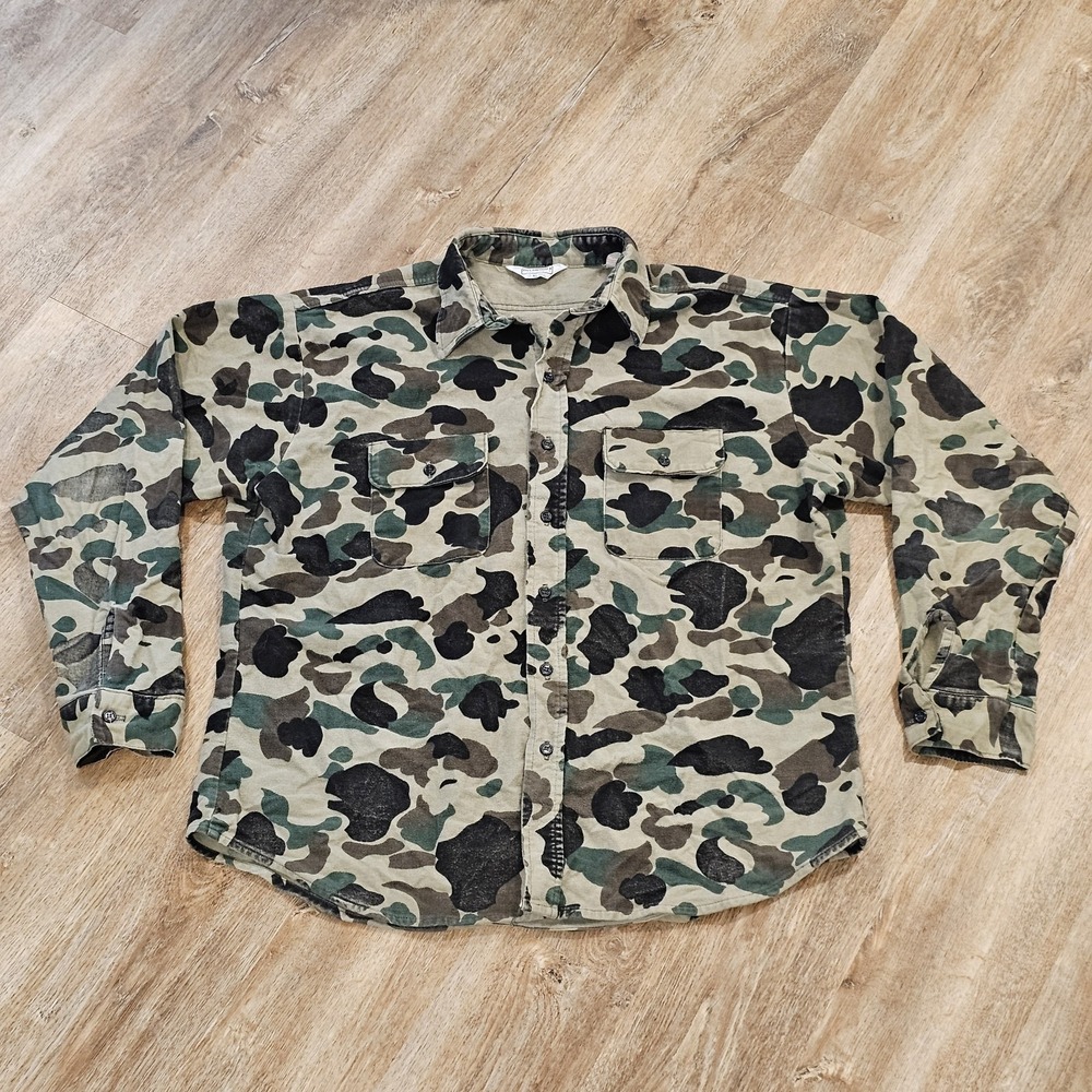 Vintage Five Brother Frog Skin Camo Chamois Shirt Mens XL Button Long Sleeve USA